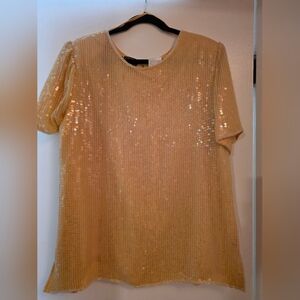 Vintage Yellow Sequin Short Sleeve Top